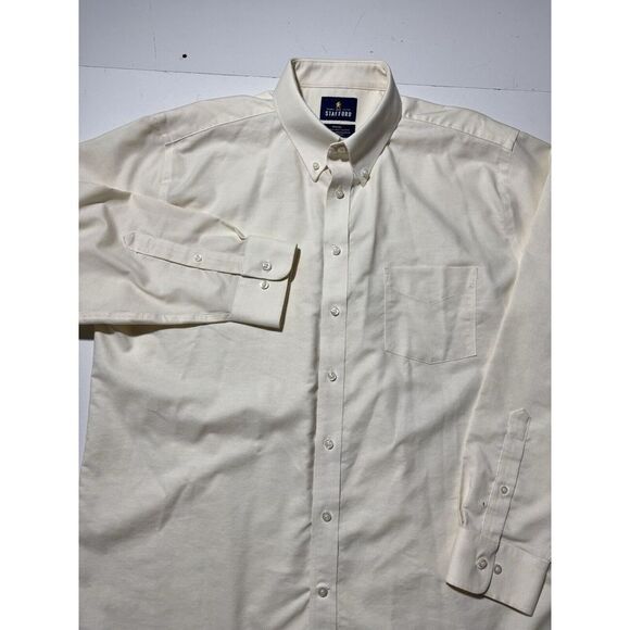 Stafford Mens Wrinkle‎ Free Short Sleeve Oxford Shirt Size 18 Button Down Yellow - Picture 1 of 5